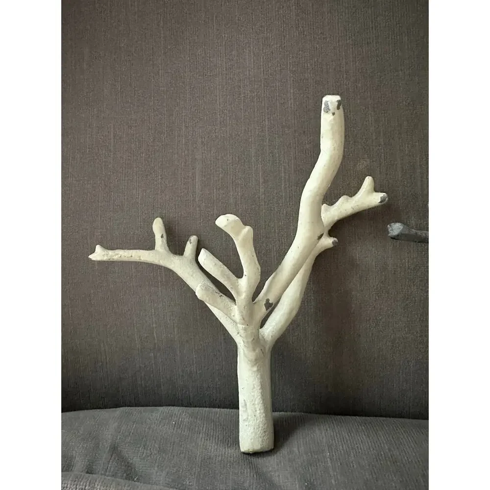 2 Tree Branch Wall Hooks Cast Iron Towel Hat Hanger white gray modern set